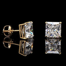 Men's Square Solitaire Yellow Gold Plated Cz Screw Back Stud Earrings