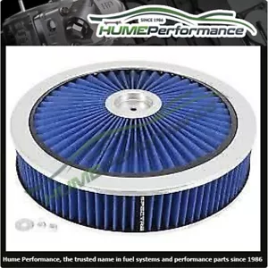 BLUE HI FLOW AIR CLEANER FILTER ASSEMBLY 14" X 3" HOLLEY 5-1/8 NECK 47626 - Picture 1 of 2