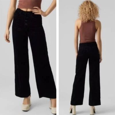 Vero Moda Curve Kathy wide leg Wide Wale Corduroy  Black pants Woman Size 18 NWT - Image 1 of 4