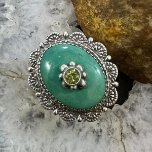 Carolyn Pollack Sterling Oval Green Turquoise & Peridot Decorated Ring For Women - Picture 1 of 10