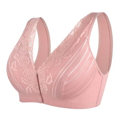 Older Women Seniors Bra Front Sna p Closure Bras Lace Comfort Wireless US - Image 1 of 4