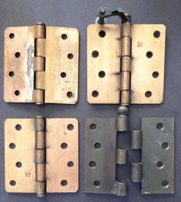 Lote/4 bisagras de puerta de latón de alta resistencia 3 esquinas HAGER/redondeadas, 1 tope de puerta 4" x 4" Foto 1 de 4