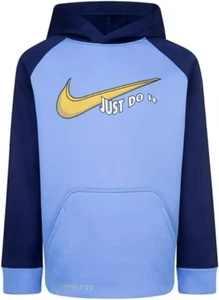 Nike Boys Therma-FIT Raglan Swoosh Graphic Hoodie Blue Size XS 4 (3-4 years) - Picture 1 of 1