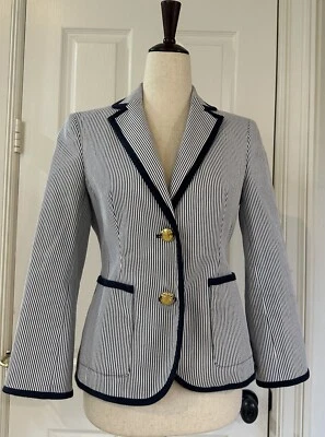 Chaqueta Blazer Jones New York Signature Petite Mujer Azul Blanco Rayas Algodón Foto 1 de 4