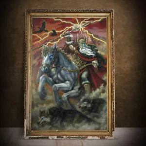 Odin mit Sleipnir mythologischer Fantasie Kunstdruck - Bild 1 von 3