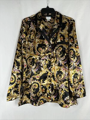 Топ Jaclyn Smith атласный на пуговицах женский размер XL черное золото пейсли с длинным рукавом - Изображение 1 из 4