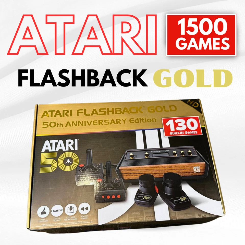 Atari Flashback Gold Console 50th Anniversary Edition 1500 Games with 2 Pedals - Image 1 of 4