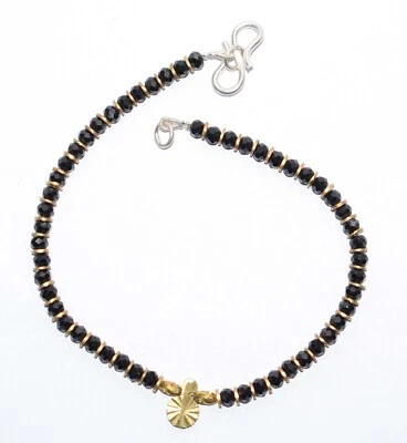 Pulsera de plata fina 925 con piedras preciosas de espinela negra de 4 mm cuentas redondas de 8" DF-51 Foto 1 de 4