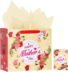13" Mothers Day Gift Bags with Greeting Card and Tissue Paper for Woman, Moms, G - Picture 1 of 12