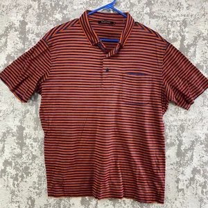 Bugatchi Golf Polo Shirt Mens XL Orange Blue Striped Casual Colorful Preppy - Picture 1 of 10
