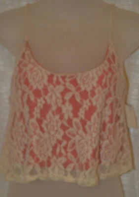 Top para mujer Rue 21 coral oscuro marfil encaje superpuesto recortado acampanado sin mangas S, M,L Foto 1 de 3