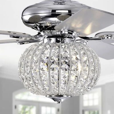 Gahila 52 Inch Chrome Finish Crystal Ceiling Fan with Remote - Image 1 of 4