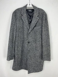 Hugo Boss Grey Fishbone Single-Breasted Overcoat Size 40R US 50R EU - Picture 1 of 5