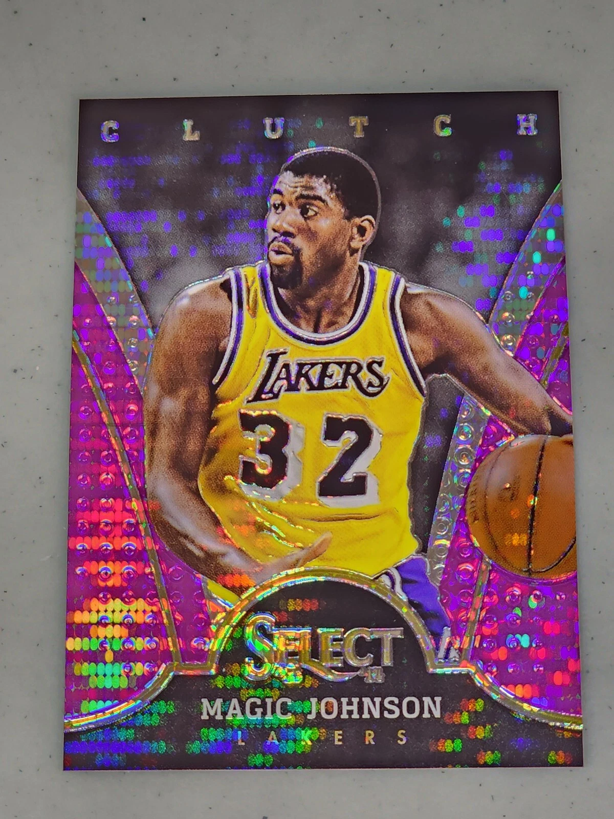 Magic Johnson Los Angeles Lakers 2013-14 Select Purple Pulsar Prizm Clutch 38/99