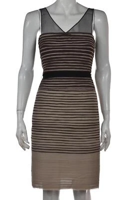BCBGMAXAZRIA Christi Dress Size 2 Brown Striped Sheath Bodycon Knee Length Silk - Image 1 of 4
