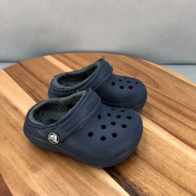 Crocs Lined Classic Clogs Baby Size 5 Navy Blue Slip On Comfort Rubber Shoes - Image 1 of 4