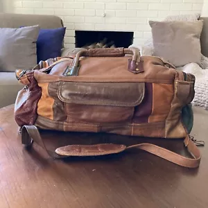 Leder Seesack Übernachtung Fitnessstudio Tragen Reise Weekender Patchwork Leder - Bild 1 von 12