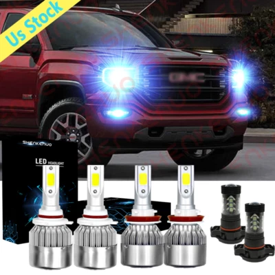For GMC Sierra 1500 2007-2013 Ice Blue 9005 H11 LED Headlight Kit+Fog Light 5202 - Image 1 of 4
