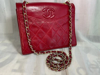 Bolso de Hombro Chanel Matelassé Piel de Cordero Cadena Cuero de Cordero Rojo De Colección JPN 67 Foto 1 de 4