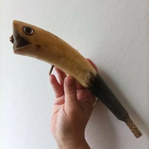 10.6" Folk Art Antique 19th century Powder Horn Fish / Primitive XIX Rare - Picture 1 of 6