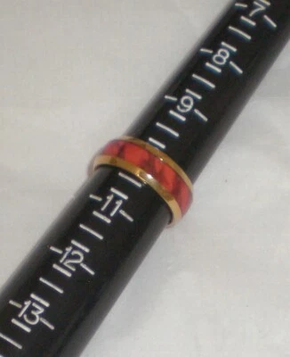 Nuevo Anillo Banda Ágata Roja Vibrante Tono Dorado Pulido Talla 10 Sutilmente Impresionante Foto 1 de 4