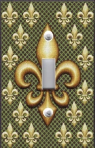 Light Switch Plate Switchplate and Outlet Covers FLEUR DE LIS GOLD ON GREEN - Picture 1 of 26