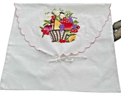 Paris France EMBROIDERED Fruit Basket Cotton PILLOW COVER ~ 14X16" ~ NEW - Image 1 of 3