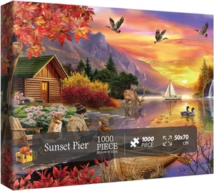 Sunset Landscape Puzzles for Adults 1000 Pieces, Autumn Fishing Camping Lake Jig - Picture 1 of 12