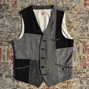 Funset of Art wool tweed patchwork vest black white men's size L Kapital boro - Picture 1 of 4