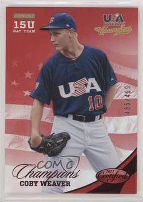 2013 USA Baseball Champions Certified National Team Mirror Red /499 Coby Weaver - Image 1 of 2