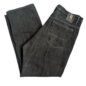 Phat Farms Vintage Y2K Embroidered Baggy Jeans Black White Stitching 38 X 33 - Picture 1 of 11