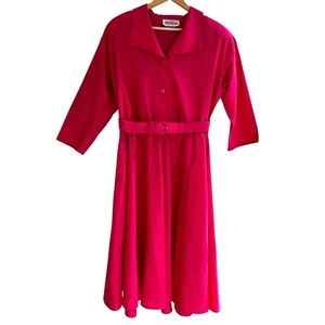 Vintage rosa Hemdkleid Gr. 14 Passform Flair Barbiecore Pinup Cosplay Gürtel Midi Retro - Bild 1 von 13