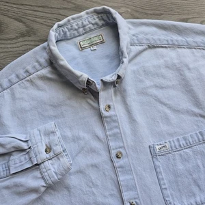 Vintage GUESS Jeans Shirt Mens Large Blue Denim Button Front Made USA 90s - Picture 1 of 9
