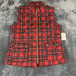 St Johns Bay Medium durchgehender Reißverschluss vorne Schottenkaro gesteppte gefütterte Weste Druckknopftaschen - Bild 1 von 7