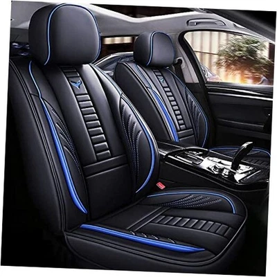 Waterproof 5 Car Seat Covers for Honda Fit 2015 Full Set Black & Blue Line - Image 1 of 4