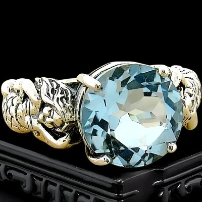 MERMAID RING 925 STERLING SILVER VICTORIAN STYLE SIMULATED AQUAMARINE       #827 - Image 1 of 4