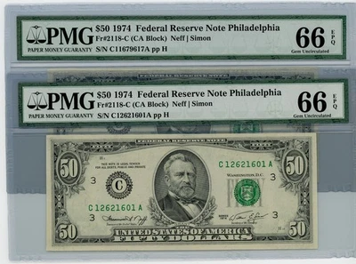 Fr. 2118-C $50 1974 Lot of (2) Federal Reserve Note 66 EPQ PMG DC-2557 - Image 1 of 3