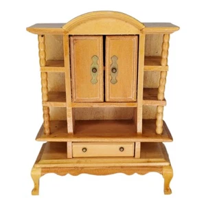 Blonde Wood Bookcase Curio Cabinet Kitchen Cupboard - 1/12 Dollhouse Miniature - Picture 1 of 11