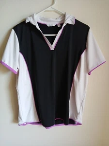 Lady Hagan Short Sleeve Polo Women Tennis Golf Color Block Purple Trim Large - Picture 1 of 9