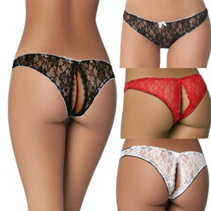 Women's Panties Lace Crotchless Underwear Thongs Lingerie G-string Floral Briefs - Picture 1 of 11