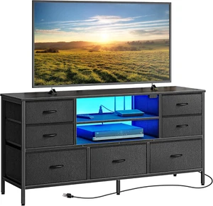 Dresser for Bedroom with Power Outlets and LED Lights, 7 Drawers TV Stand Dresse - Picture 1 of 9