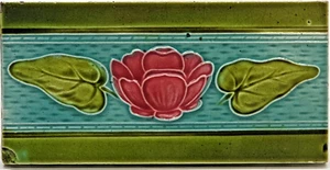Antique Fireplace Border Spacer Tile Floral Majolica Rhodes Tile Co C1906 - Picture 1 of 3