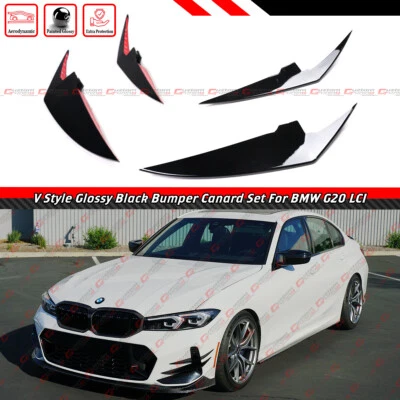 For 2023-2025 BMW M340i 330i M Sport G20 LCI 4pc Front Bumper Canard Fins Set - Image 1 of 4
