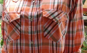 DAMEN WRANGLER COWGIRL COUNTRY KRAGEN ORANGE KARIERT DRUCKKNOPF BLUSE HEMD L neu ohne Etikett - Bild 1 von 7