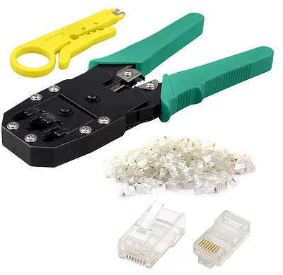 RJ45 Cat5e Cat6 Network LAN Ethernet Cable Crimping Crimper Tool +20 Connectors - Image 1 of 3