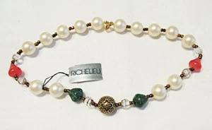 RICHELIEU Pearl and Mixed Stones 13" Beads Choker Necklace NEW B117 - Picture 1 of 2