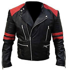 Mens Two Tone Leather Jacket, Black And Red Color Brando Fashion Designer Jacket