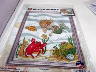 Design Works MERMAID w Pearls Counted Cross Stitch Kit 9" x 12"  - Image 1 of 4