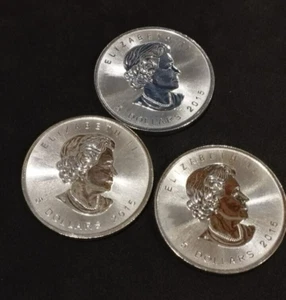 3 x 1oz Silver Coins Canadian Maple Leaf Bullion 2015 Free Capsule (3coins)SET 1 - Picture 1 of 11