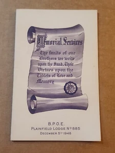1948 BPOE Memorial Services Plainfield Lodge 885 1st Sunday in December booklet - Picture 1 of 5